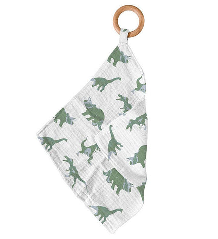 Green Dinosaurs Cotton Teether/Pacifier Blanket