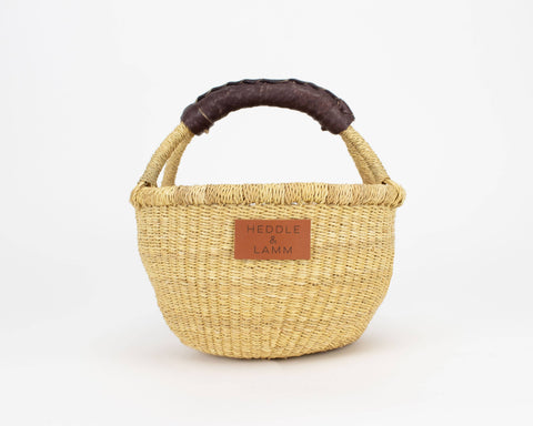 Kandiga Mini Bolga Basket - Dark Brown Leather Handle