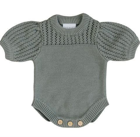 Sage Knit Shirt Romper by Mebie Baby