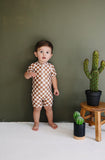 Rust Checkered Zipper Swim suit by Mebie Baby