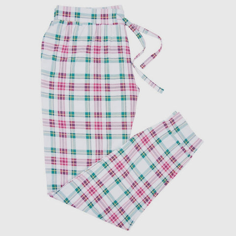 White Tartan Plaid Adult 2-Piece Pajama Set for Christmas/Holiday by Sweet Bamboo