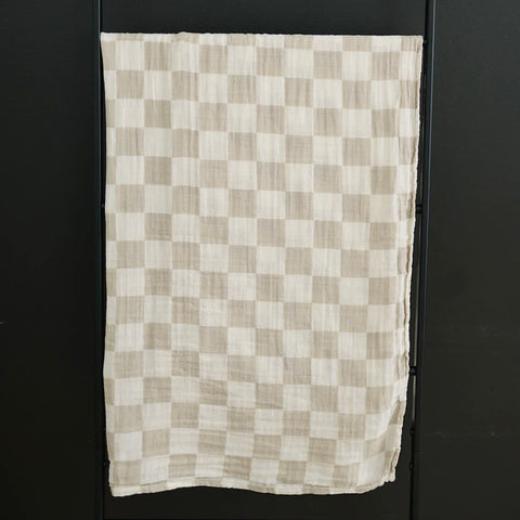 Taupe Checkered Muslin Swaddle Blanket by Mebie Baby