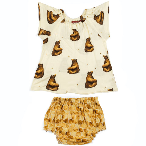 Honey Bear Organic  Bamboo Dress & Bloomer Set by Milkbarn