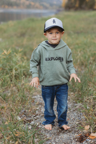 "Explore" CA Tree Kids Hoodie Sweater - Bamboo green