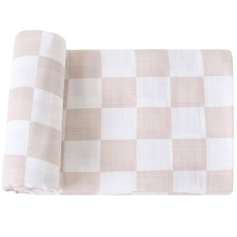 Multi Use Bamboo Swaddle Blanket in Beige Checkers