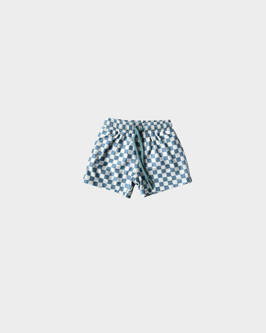 Blue Green Checkered Boy's Swim Shorts/Trunks
