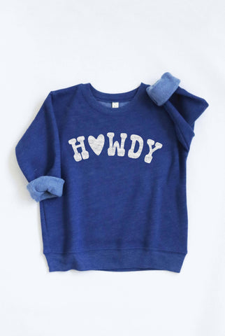 Heather Royal Blue HOWDY Toddler Unisex Graphic Sweatshirt