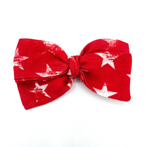 Red Stars Gauze Bow - Clip