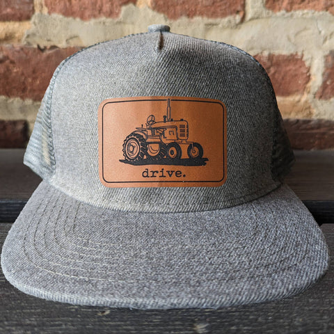 Charcoal "Drive" Tractor Trucker Hat with Mesh Snapback & Leather Patch - Youth Size