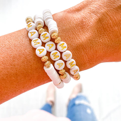 Gold Mama Bracelet- White & Gold Heishi Bracelet