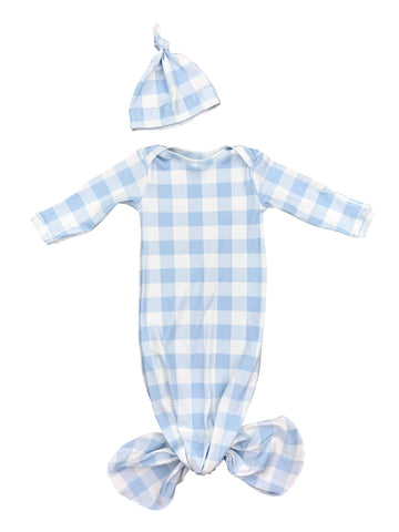 Dusty Blue "Sunday Picnic" Knotted Gown & Hat Set