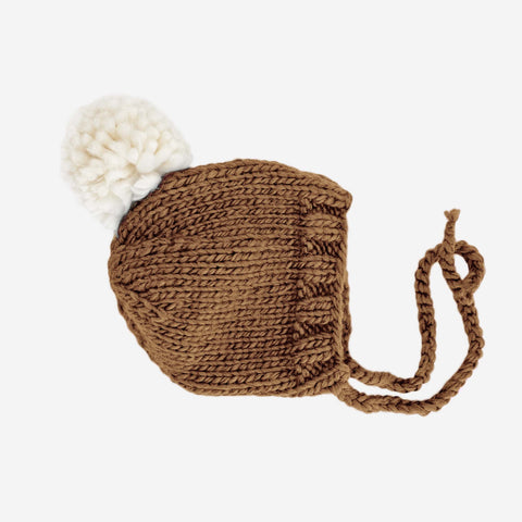Hand Knit Baby/kids Walnut Bonnet Hat with Tassel