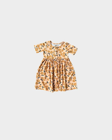 Gold Floral shortsleeve Henley Dress for baby & child by Baby Sprouts