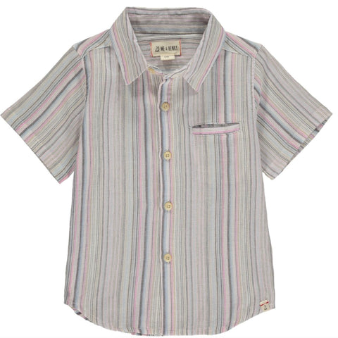 Multi Pink Stripe Short Sleeve Collared Shirt