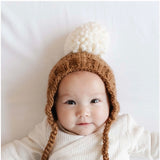 Hand Knit Baby/kids Walnut Bonnet Hat with Tassel
